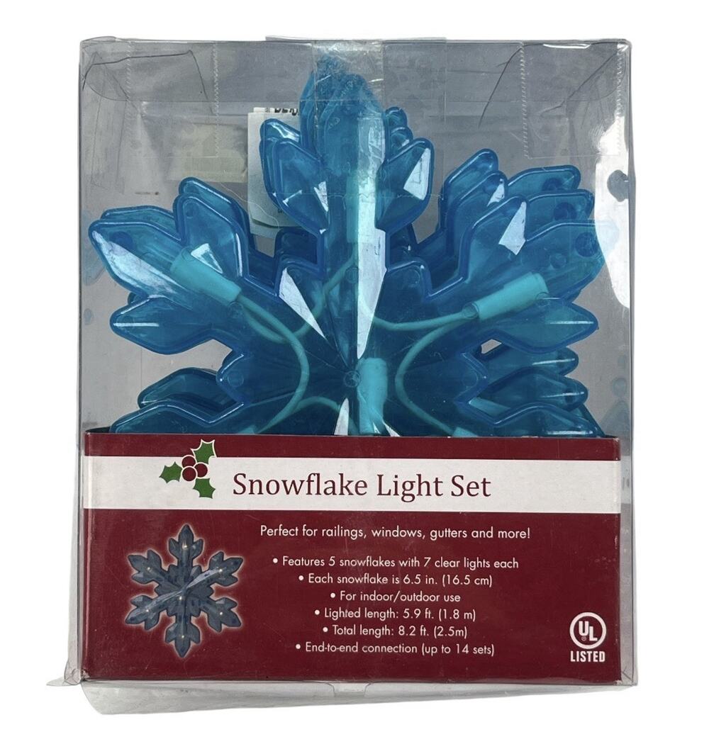 Snowflake Light Set 5ct Blue Clear Bulb Indoor/Outdoor Holiday String Lights
